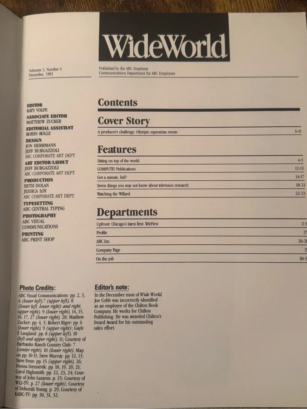 WideWorld‎ ABC Employees Magazine 1984 Olympics Schoolhouse Rock Cap’n O.G